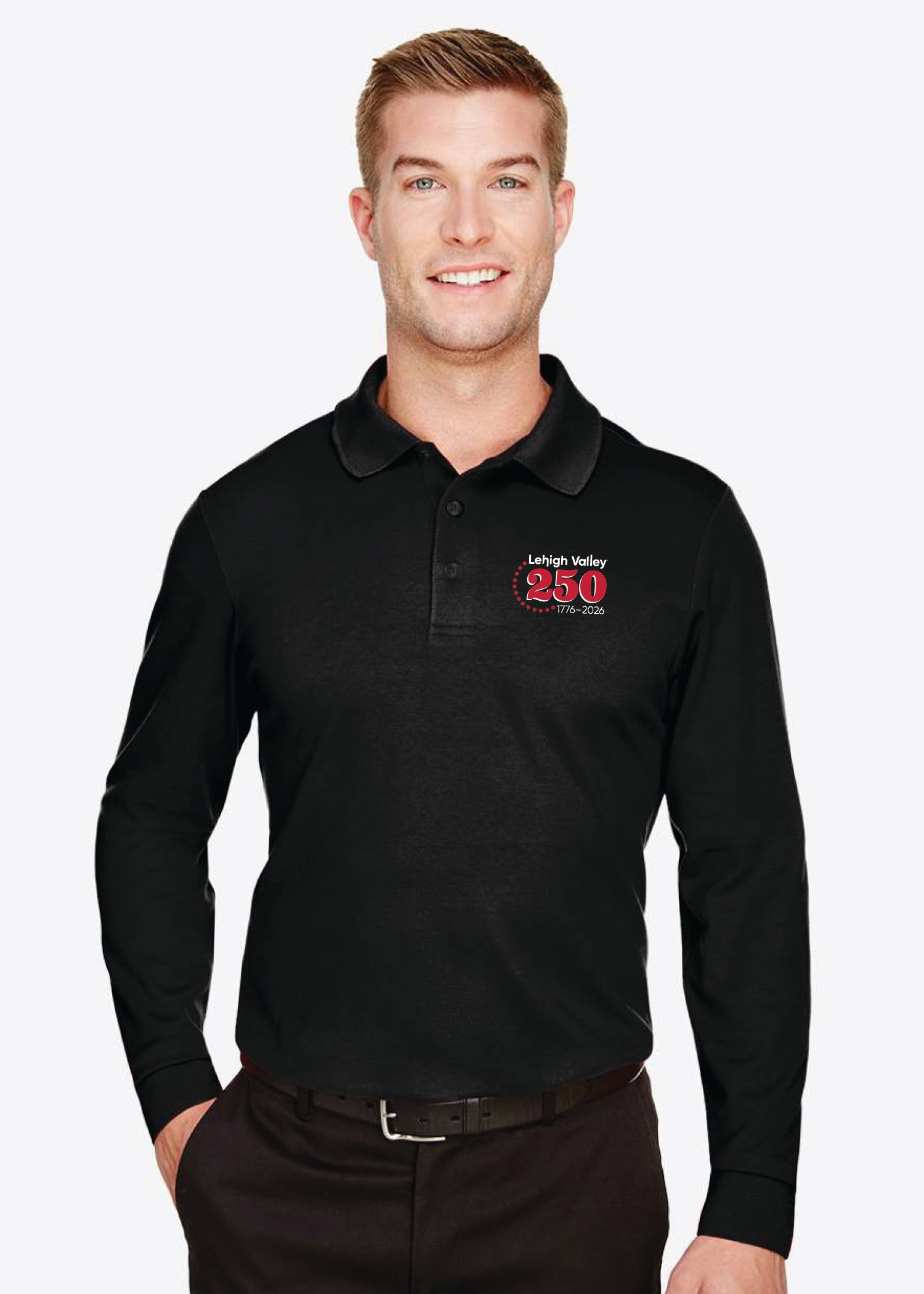 Men's CrownLux Performance® Plaited Long Sleeve Polo