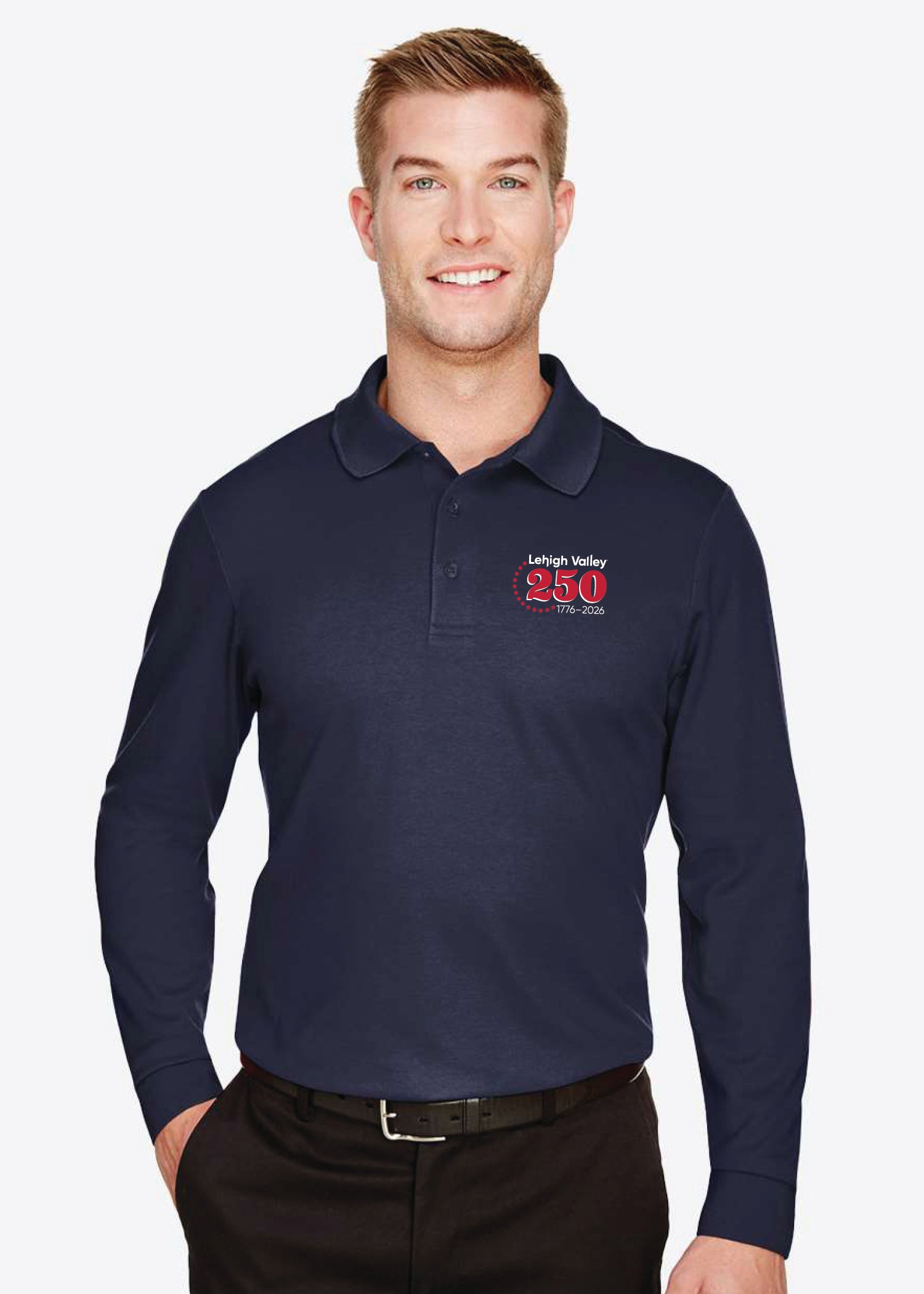 Men's CrownLux Performance® Plaited Long Sleeve Polo